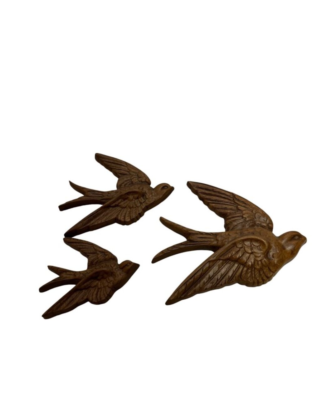 Vintage 1983 MCM Burwood Flying Bird Brown Plastic Wall Decor Set of 3